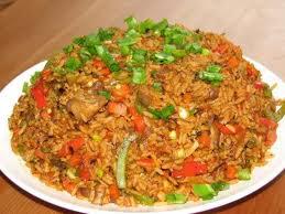 jollof rice garnished with veg